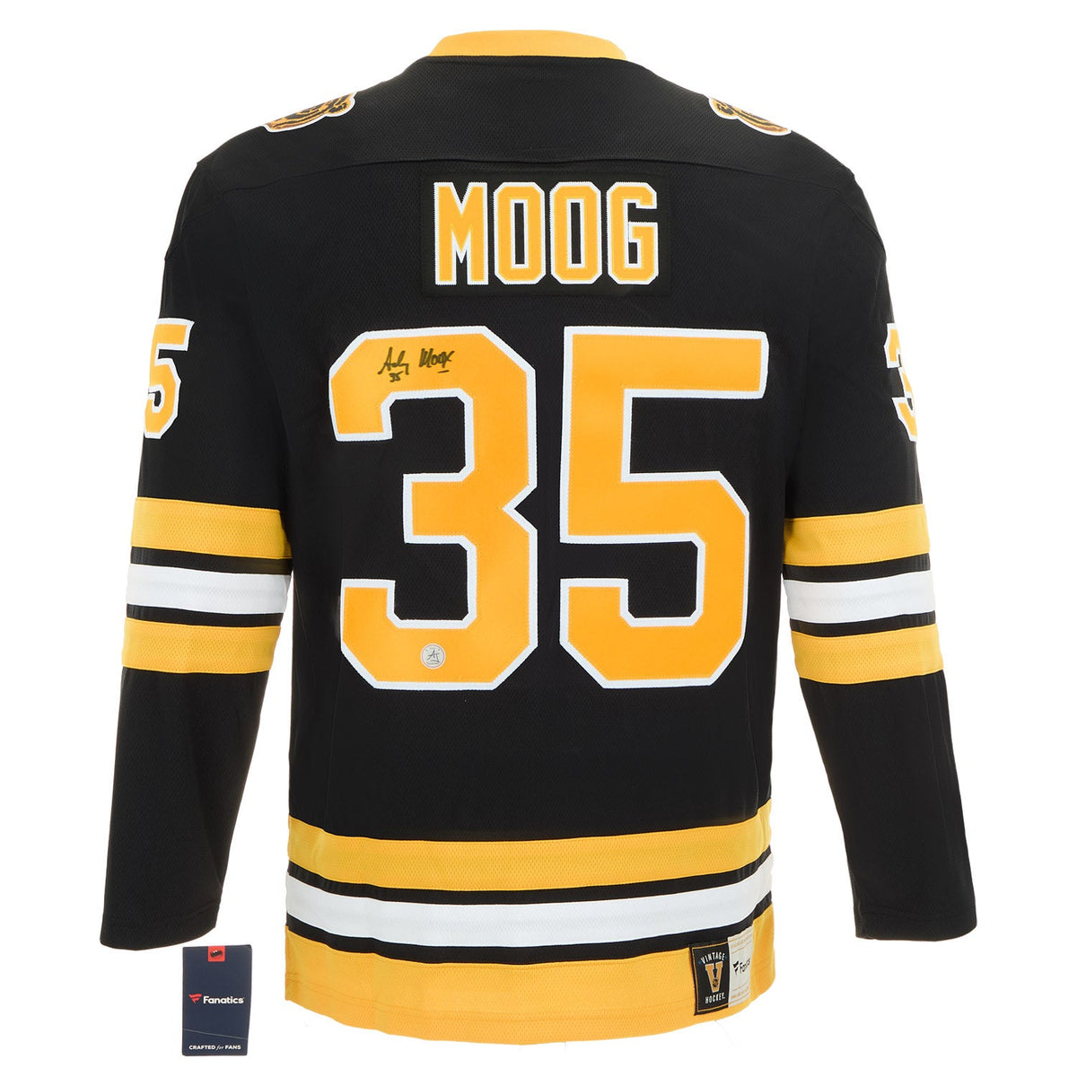 Andy Moog Autographed Boston Bruins Black Fanatics Breakaway Jersey product image 1, provided for visual reference and