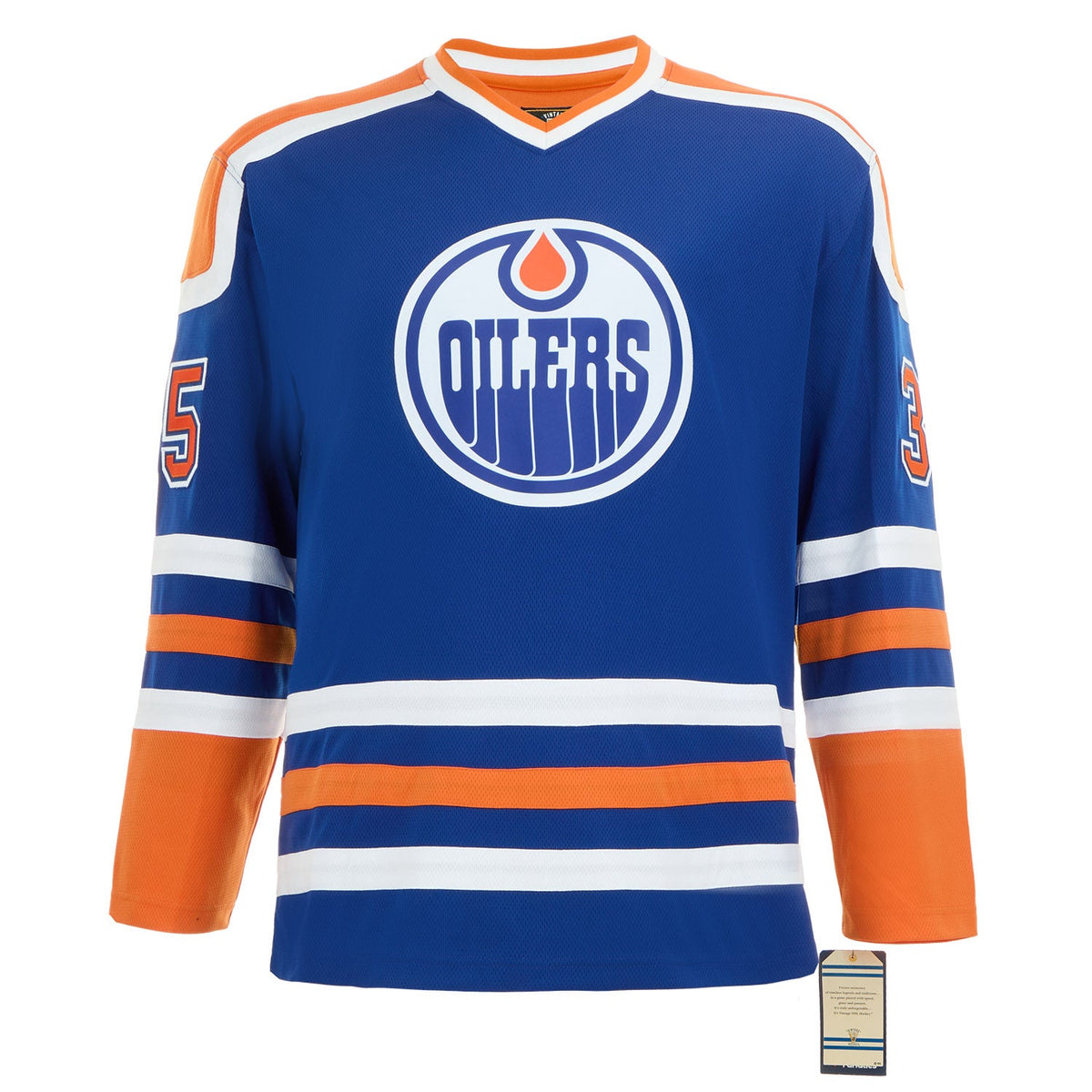 Andy Moog Autographed Edmonton Oilers Throwback Breakaway Jersey product image 2, provided for visual reference and product