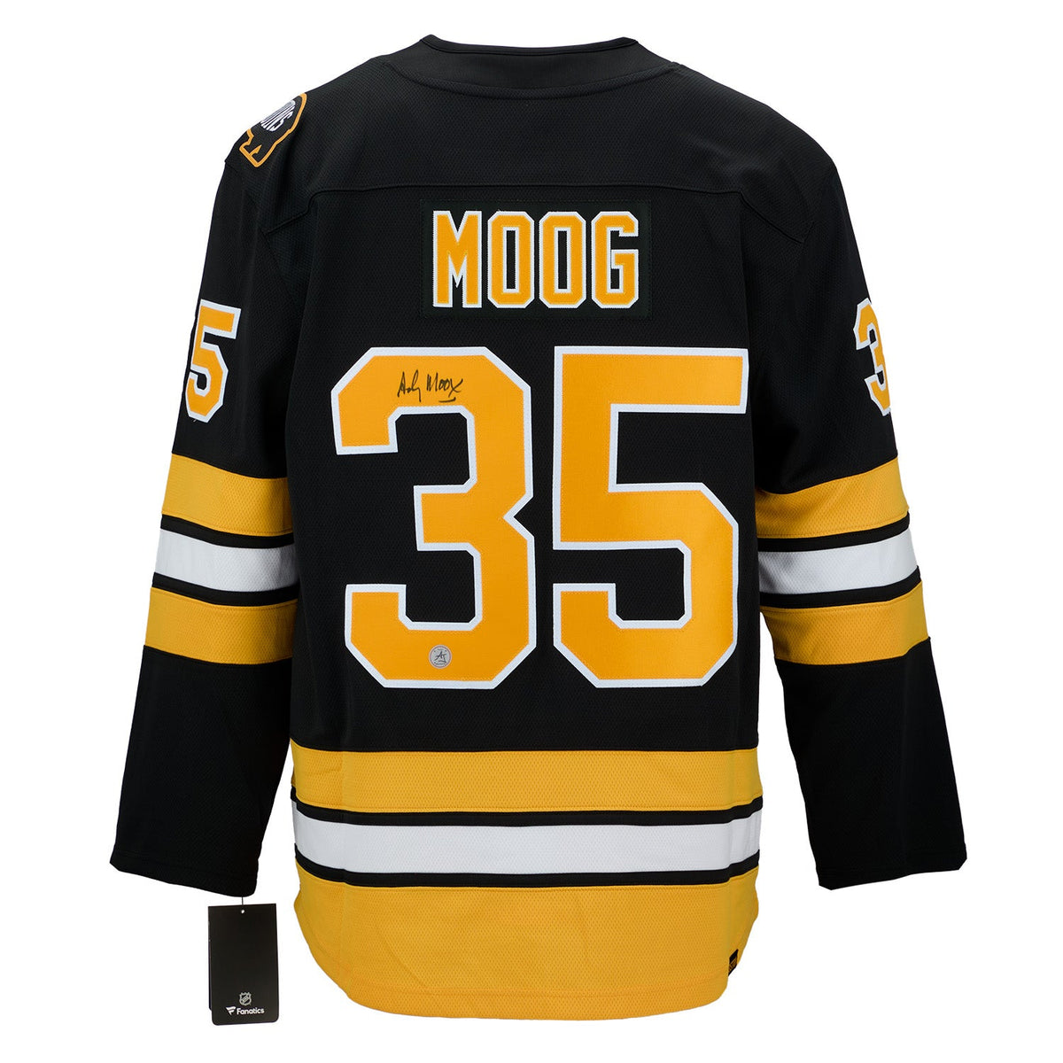Andy Moog Signed Boston Bruins Fanatics Breakaway Jersey product image 1, provided for visual reference and product detail