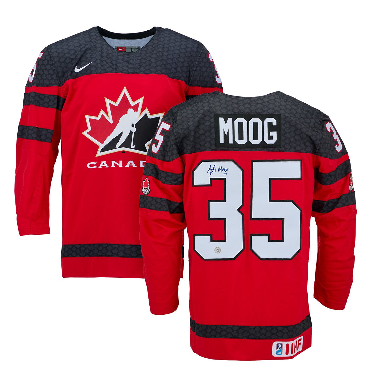 Andy Moog Autographed Team Canada Red Nike Hockey Jersey product image 3, provided for visual reference and product detail