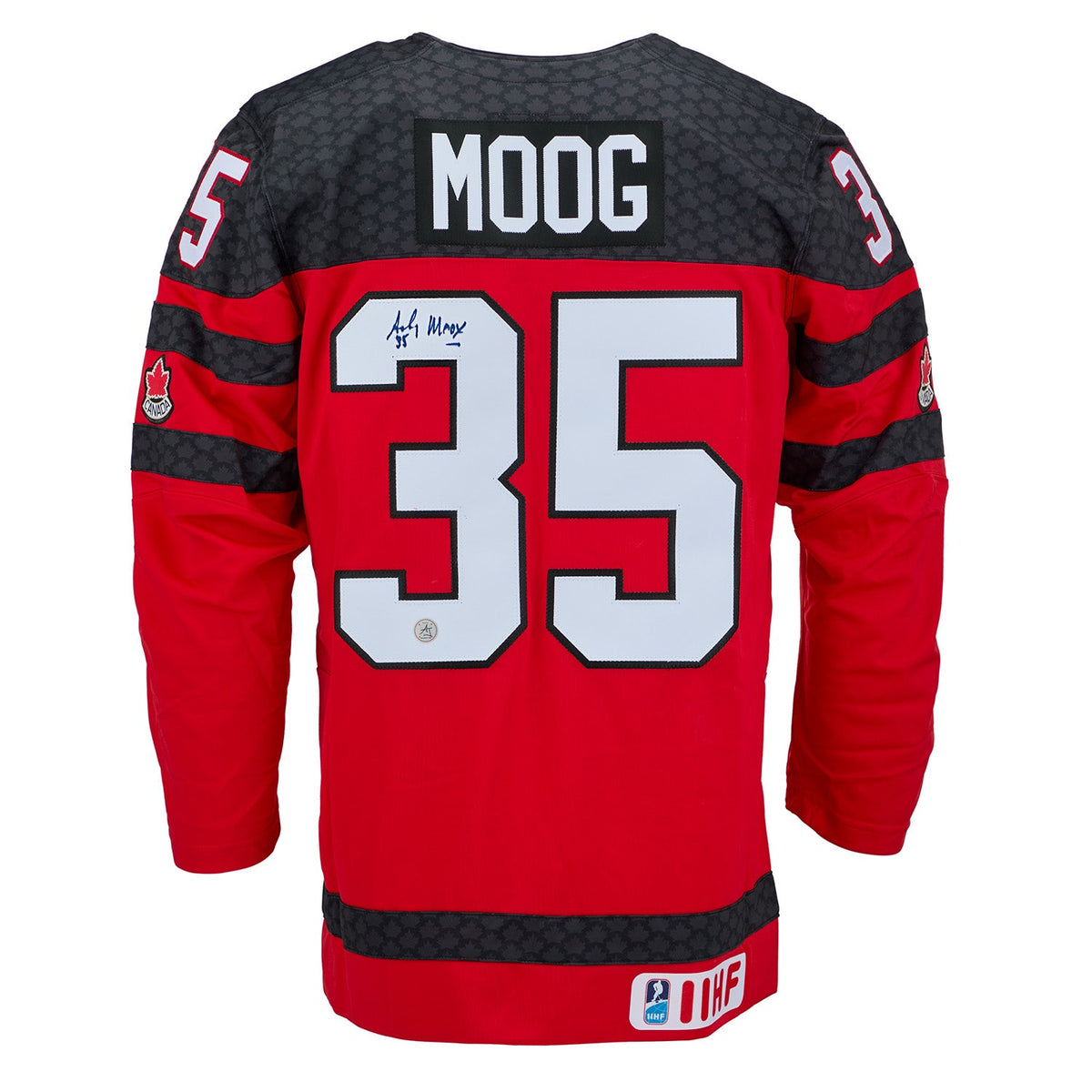 Andy Moog Autographed Team Canada Red Nike Hockey Jersey product image 1, provided for visual reference and product detail
