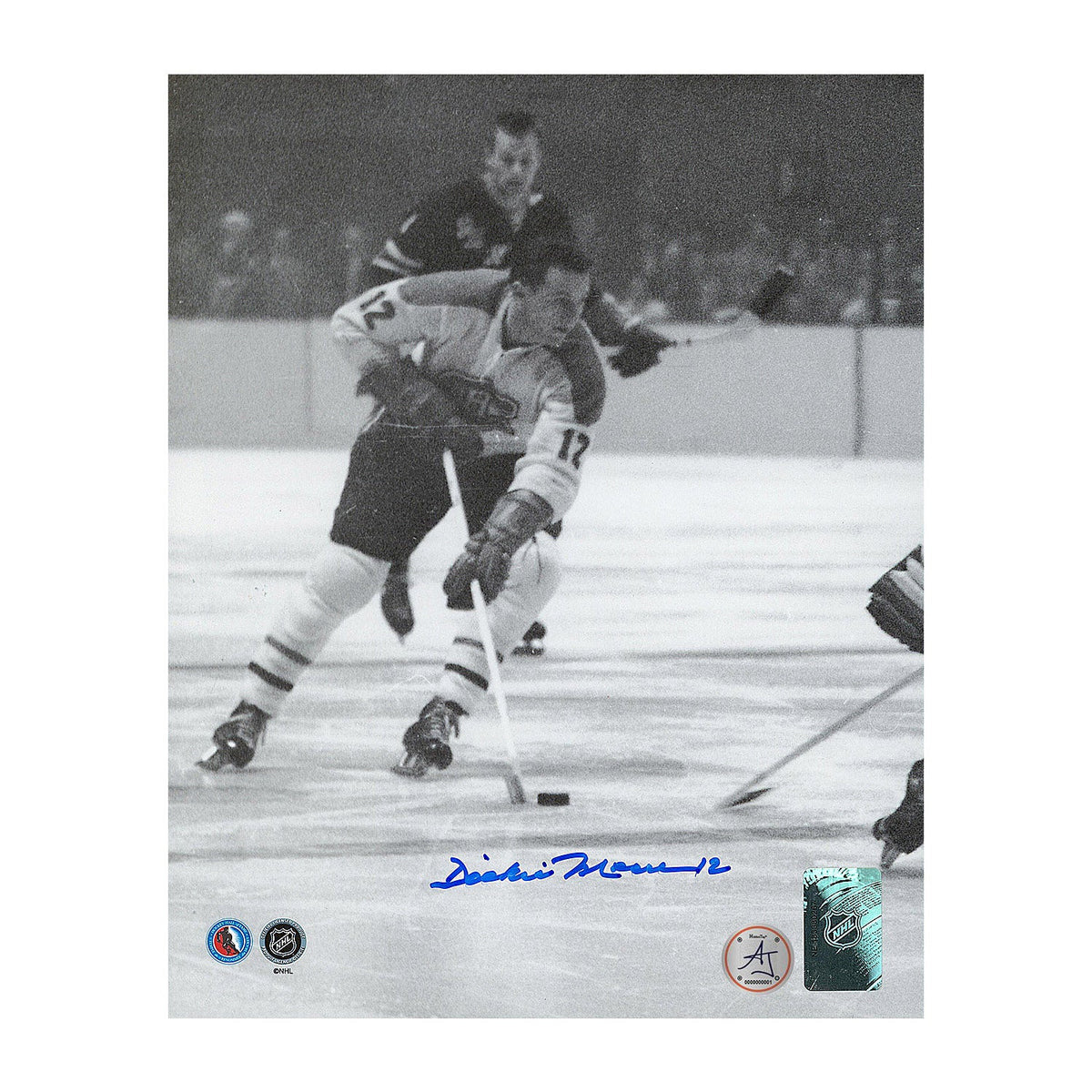 Dickie Moore Signed Montreal Canadiens Black & White Action 8x10 Photo product image 1, provided for visual reference and
