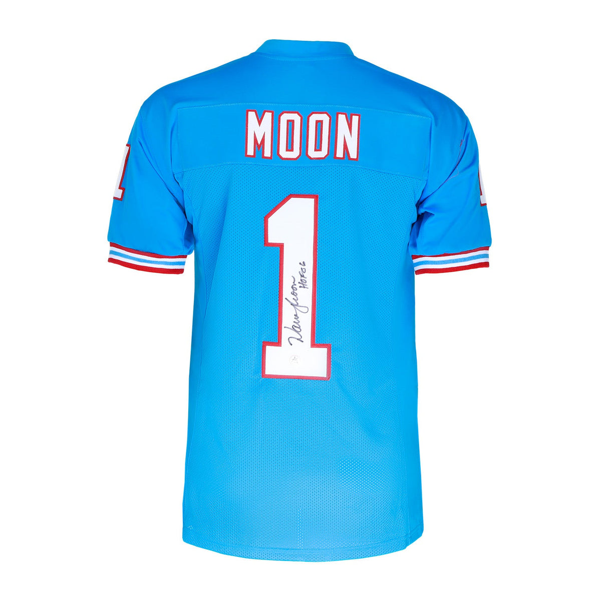 Warren Moon Autographed Houston Custom Throwback Football Jersey product image 1, provided for visual reference and product