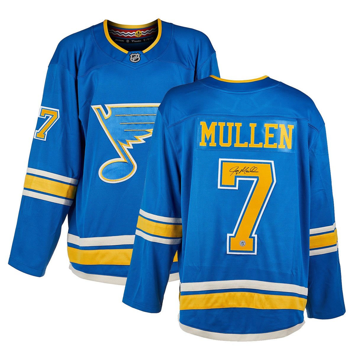 Joe Mullen Signed St Louis Blues Throwback Breakaway Jersey product image 2, provided for visual reference and product