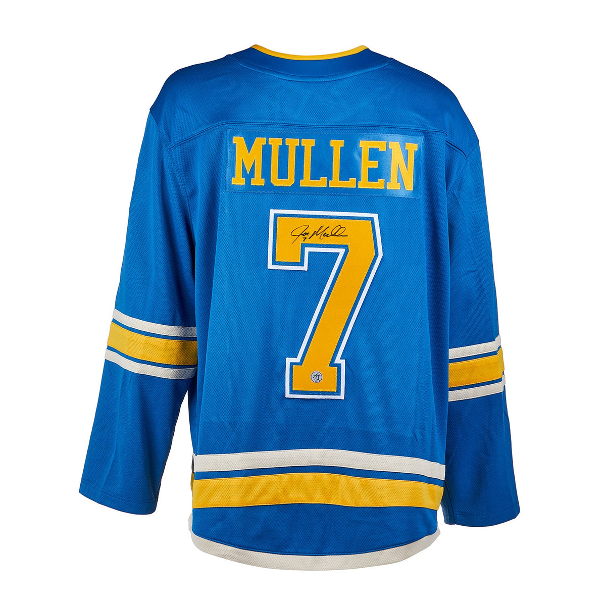 Joe Mullen Signed St Louis Blues Throwback Breakaway Jersey product image 1, provided for visual reference and product