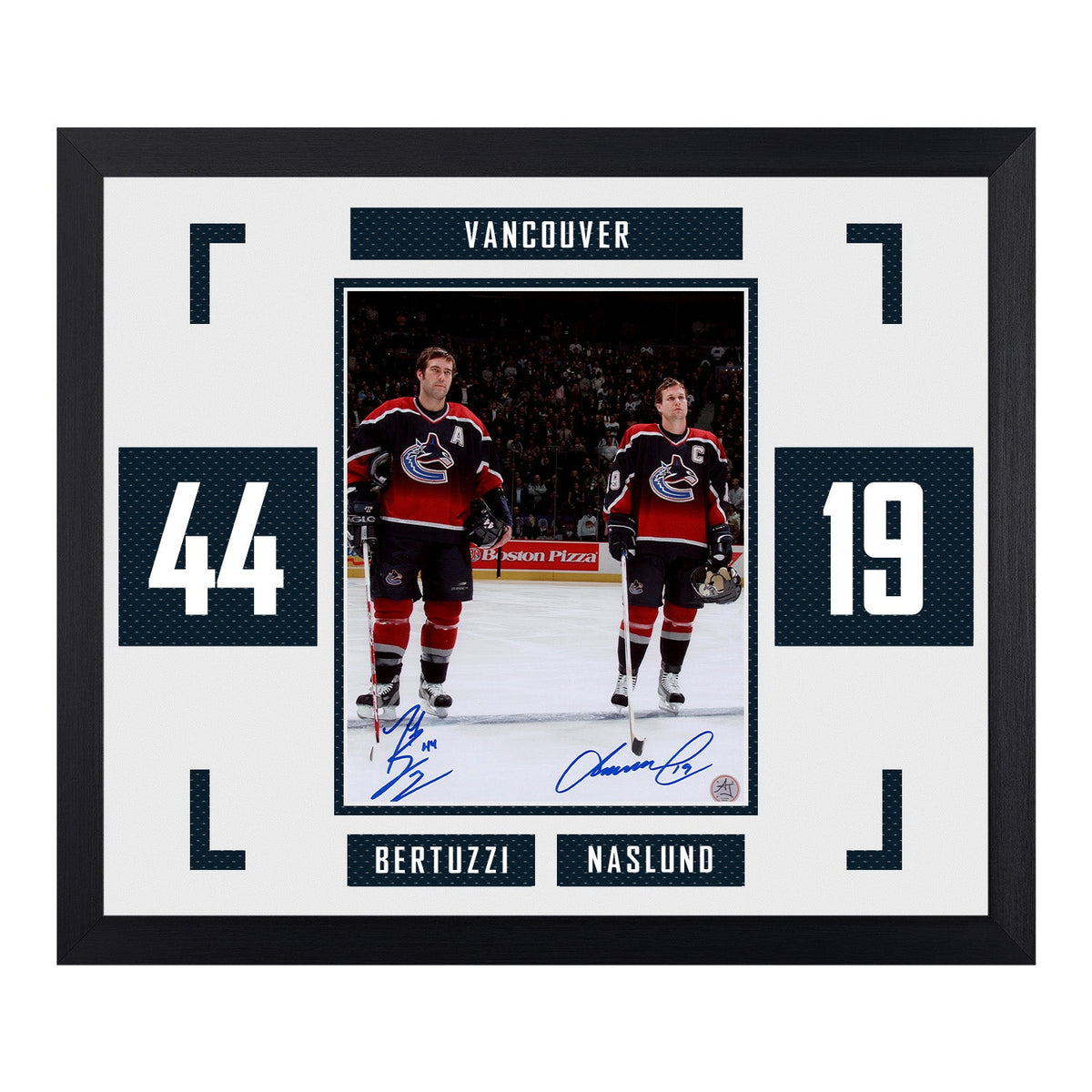 Markus Naslund & Todd Bertuzzi Signed Vancouver Double Number 23x27 Frame product image 1, provided for visual reference and