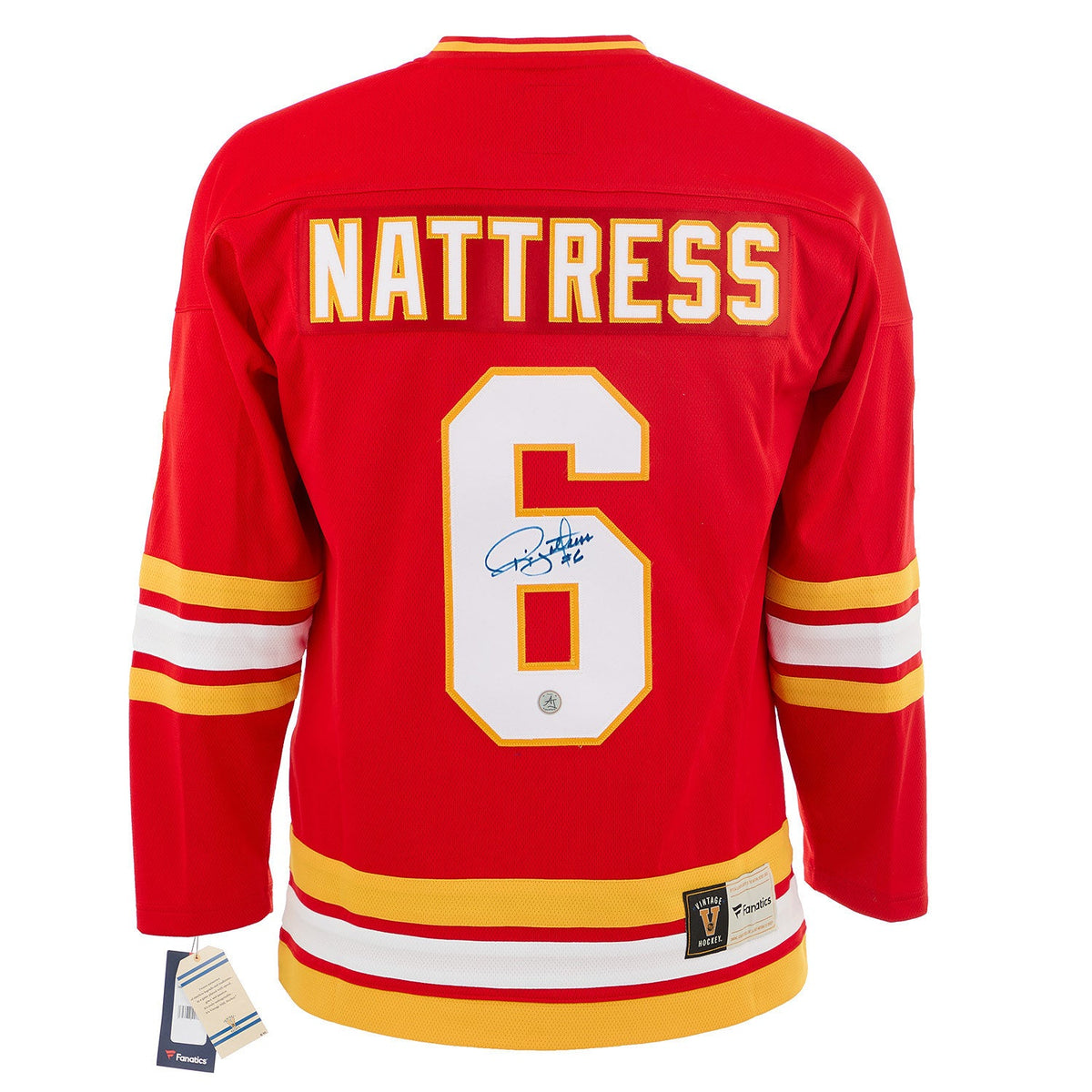 Ric Nattress Autographed Calgary Flames Fanatics Throwback Jersey product image 1, provided for visual reference and product