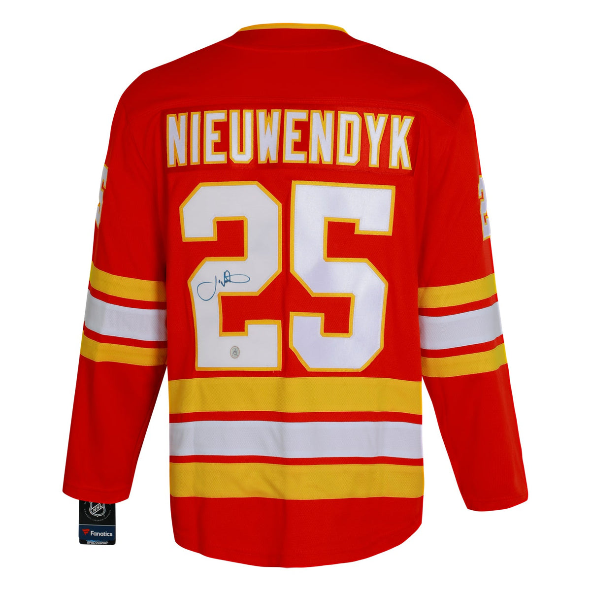 Joe Nieuwendyk Autographed Calgary Flames Fanatics Throwback Jersey product image 1, provided for visual reference and