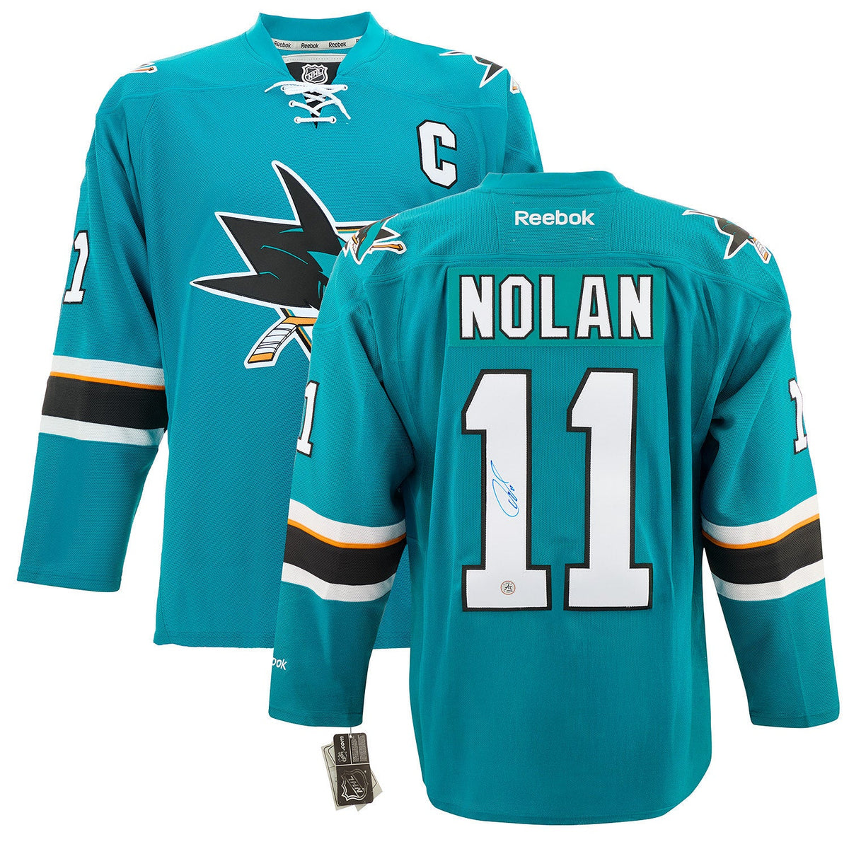 Owen Nolan San Jose Sharks Autographed Reebok Jersey product image 3, provided for visual reference and product detail review
