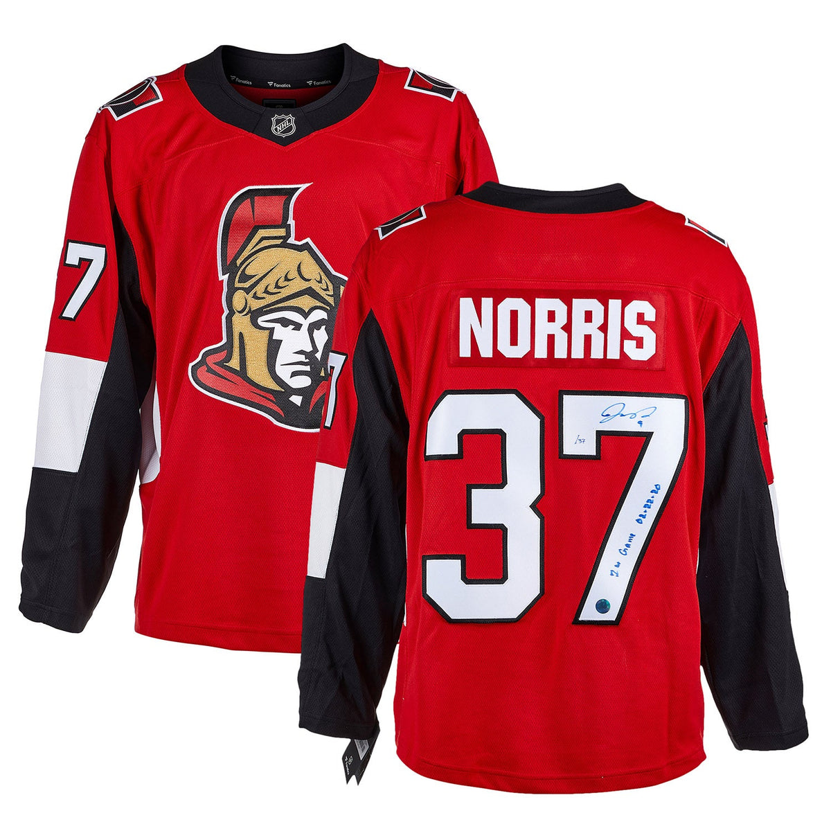 Josh Norris Ottawa Senators Signed & Dated 1st Game Fanatics Jersey #/37 product image 3, provided for visual reference and