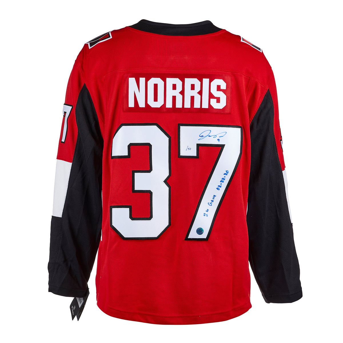 Josh Norris Ottawa Senators Signed & Dated 1st Game Fanatics Jersey #/37 product image 1, provided for visual reference and
