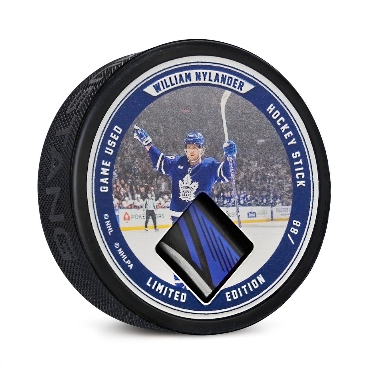 William Nylander Authentic Game Used Hockey Stick Collector Puck #/88 product image 1, provided for visual reference and