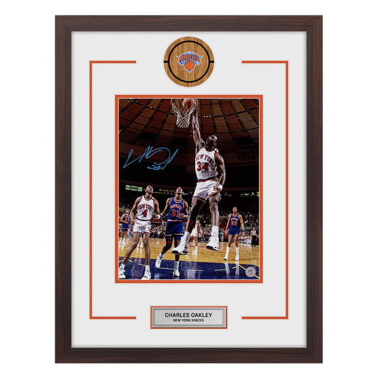 Charles Oakley Autographed New York Knicks Slam Dunk 20x26 Frame product image 1, provided for visual reference and product