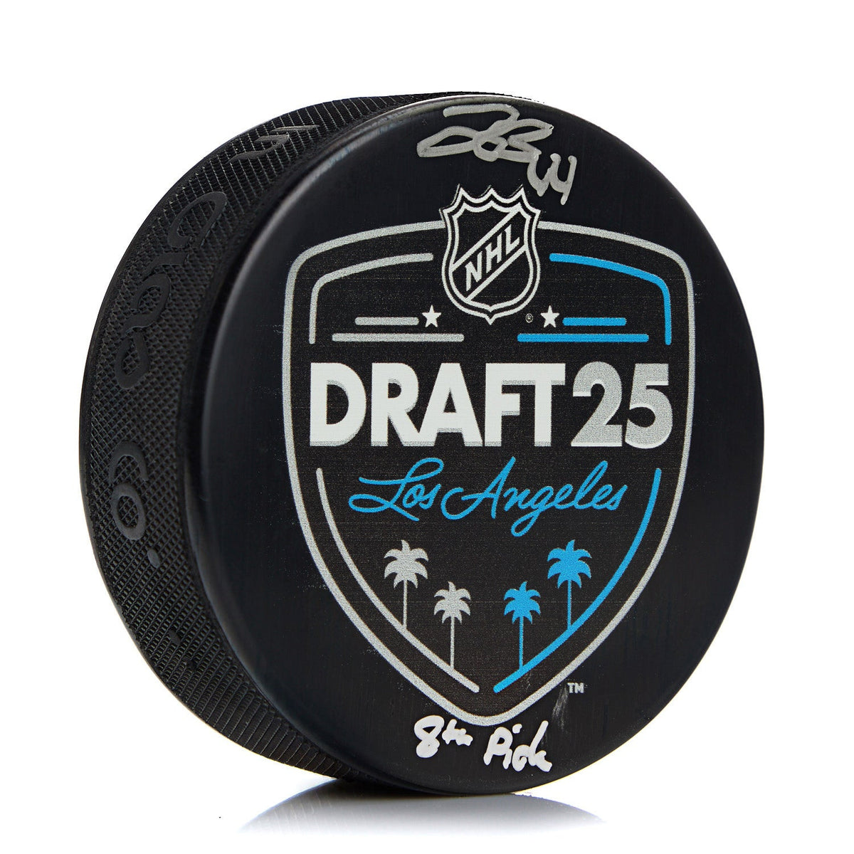 Jake O'Brien Signed 2025 NHL Entry Draft Puck with 8th Pick Note product image 1, provided for visual reference and product