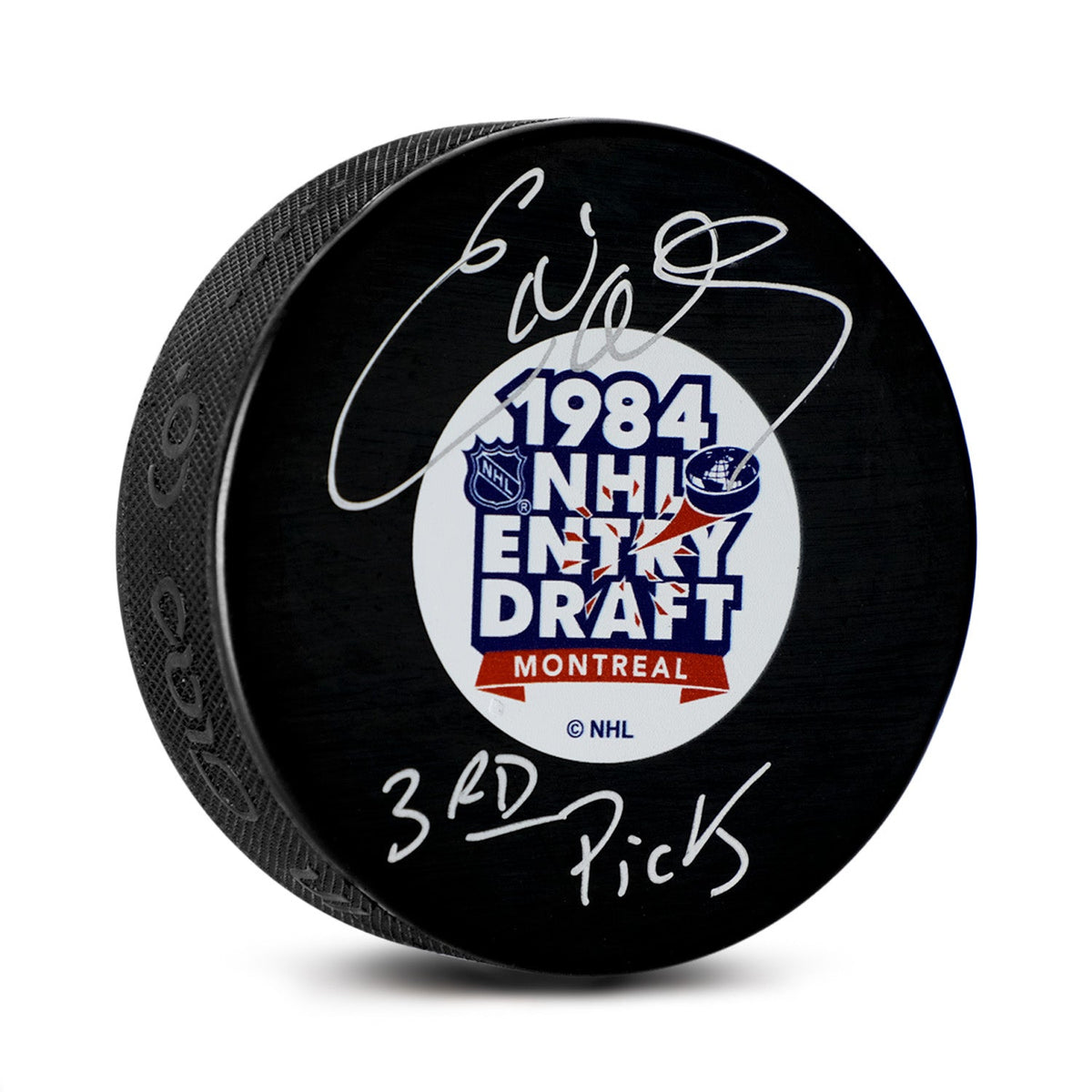 Ed Olczyk Signed 1984 NHL Entry Draft Puck with 3rd Pick Note product image 1, provided for visual reference and product