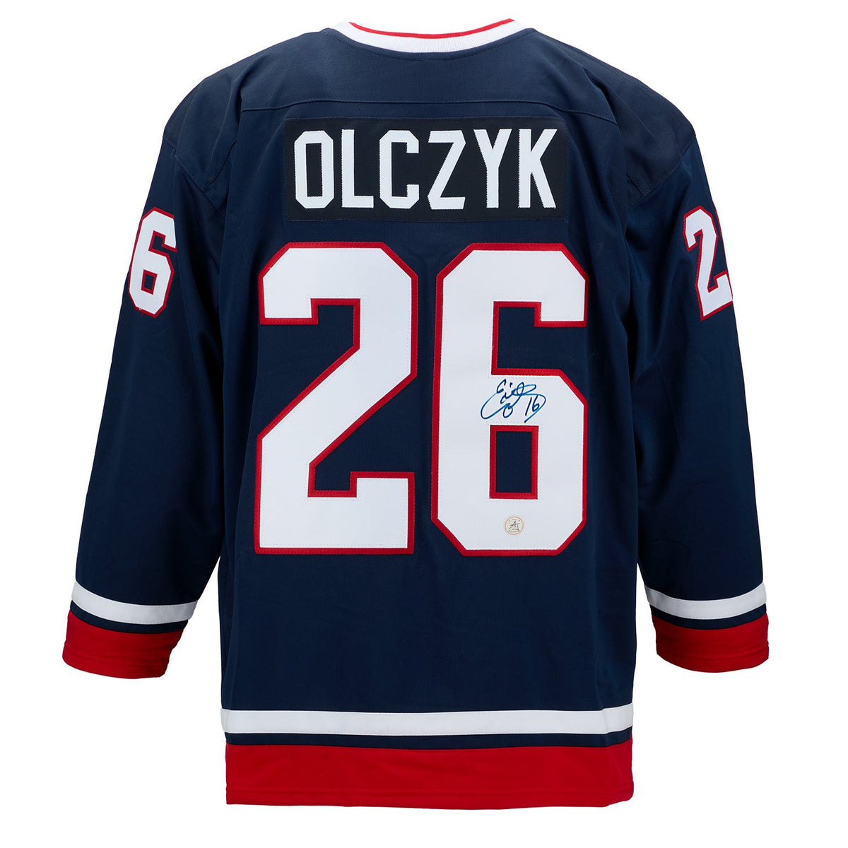 Ed Olczyk Autographed Team USA Custom Hockey Nation Jersey product image 1, provided for visual reference and product detail