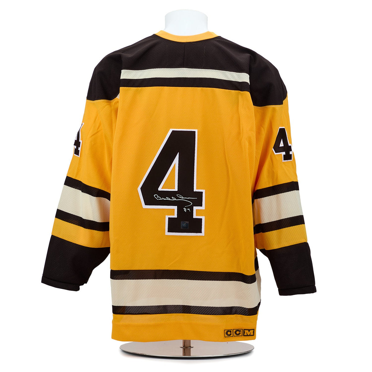 Bobby Orr Autographed Boston Bruins Yellow Vintage CCM Jersey product image 1, provided for visual reference and product