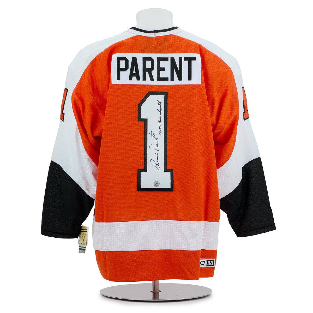 Bernie Parent Signed & Inscribed Philadelphia Flyers Vintage CCM Jersey product image 1, provided for visual reference and