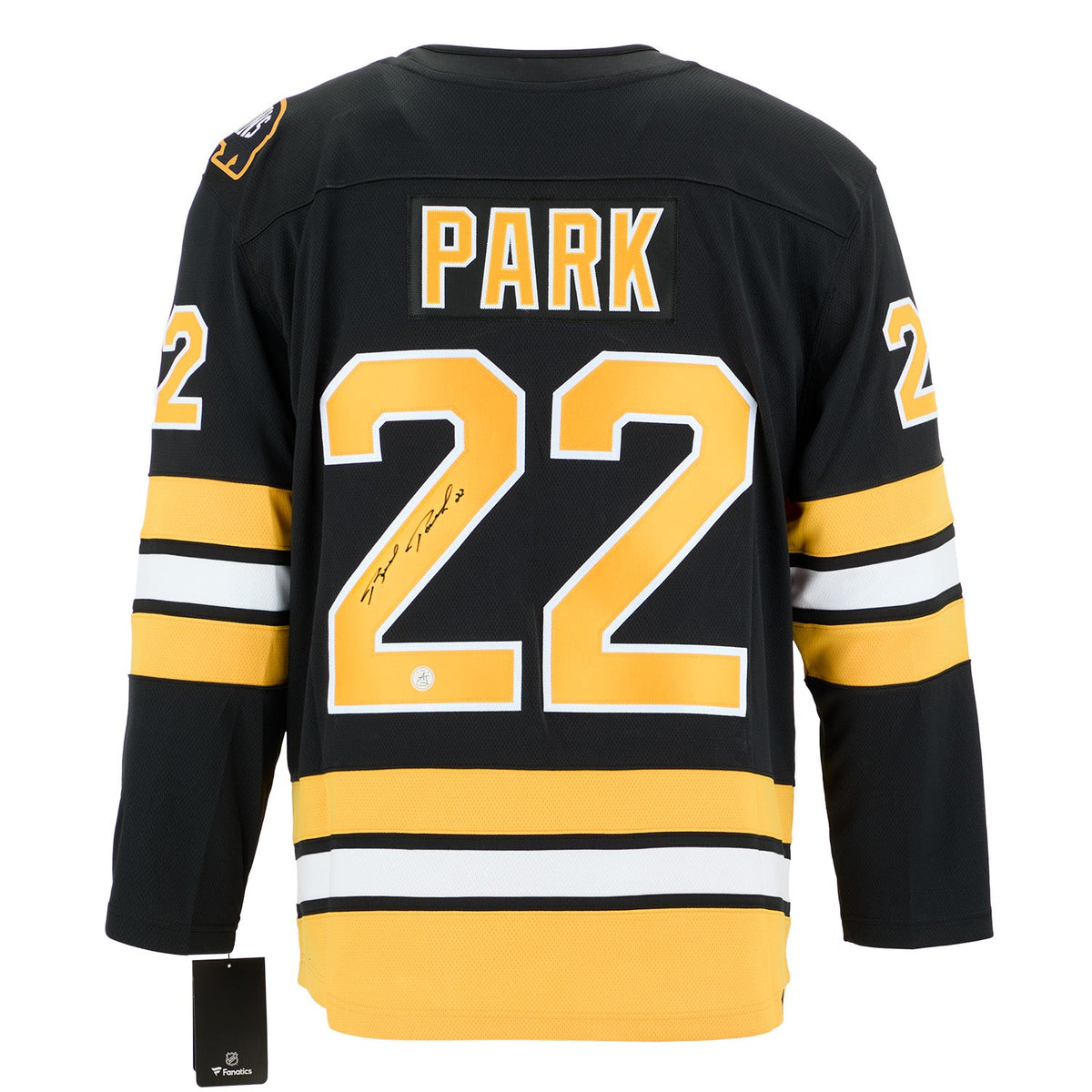 Brad Park Signed Boston Bruins Fanatics Throwback Jersey product image 1, provided for visual reference and product detail