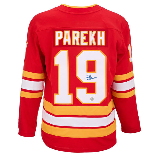Zayne Parekh Autographed Calgary Flames Fanatics Breakaway Jersey product image 1, provided for visual reference and product