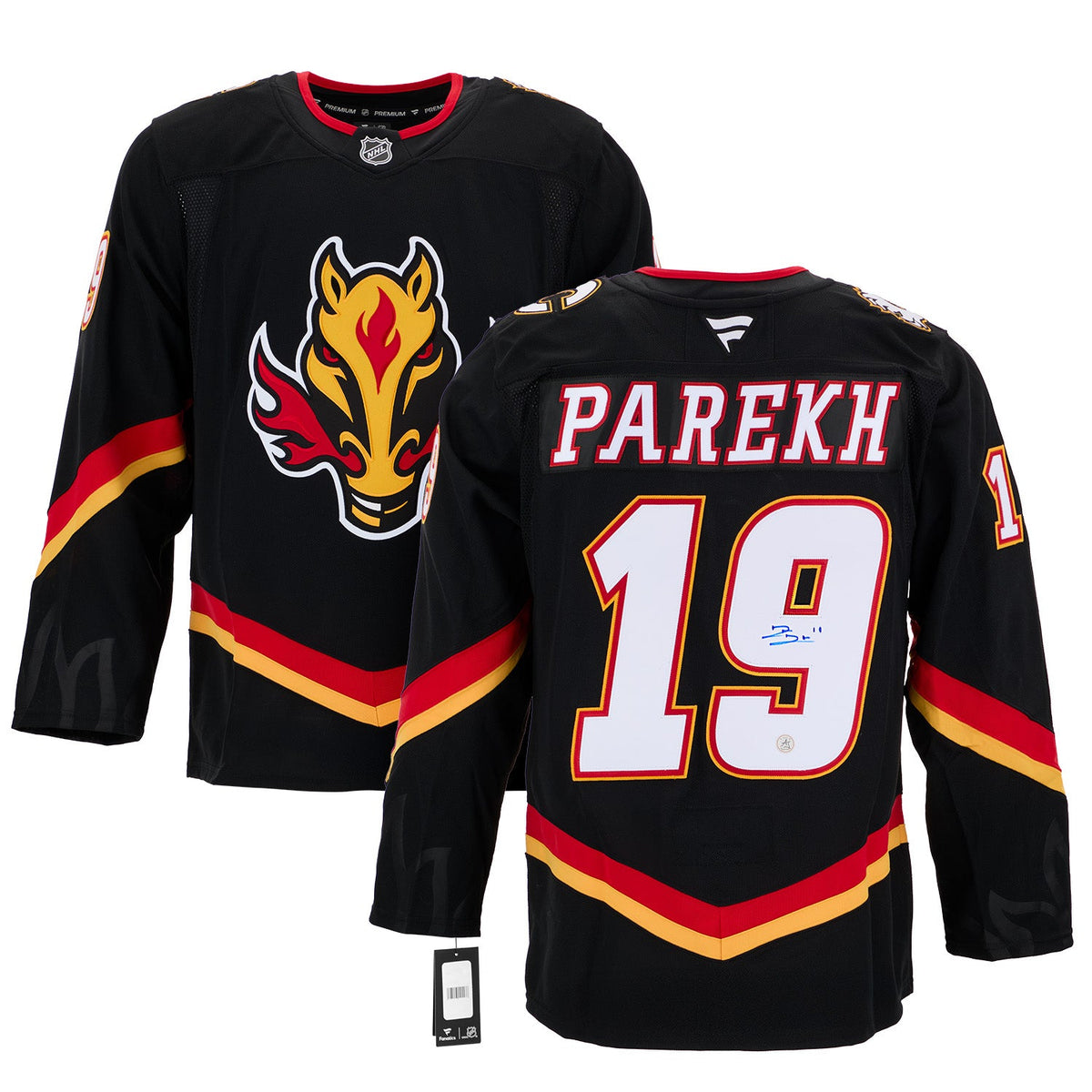 Zayne Parekh Signed Calgary Flames Alt Blasty Fanatics Premium Jersey product image 3, provided for visual reference and