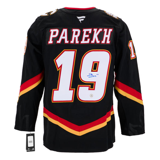 Zayne Parekh Signed Calgary Flames Alt Blasty Fanatics Premium Jersey product image 1, provided for visual reference and