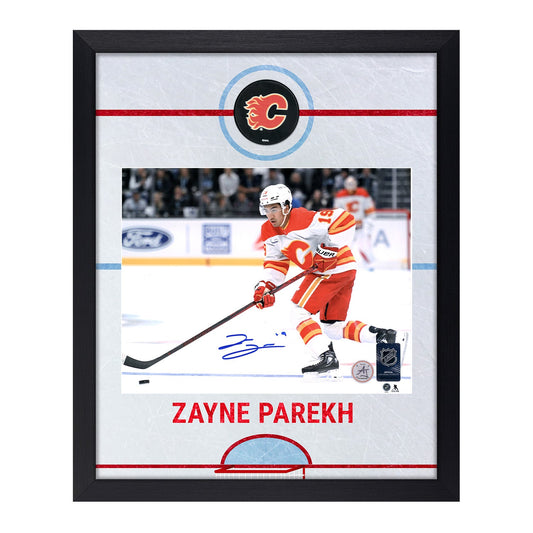 Zayne Parekh Autographed Calgary Flames Graphic Rink 18x22 Frame product image 1, provided for visual reference and product