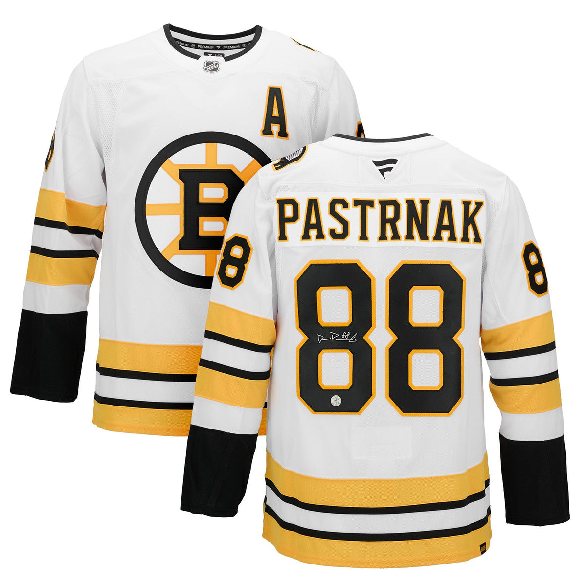 David Pastrnak Signed Boston Bruins White Fanatics Premium Jersey product image 3, provided for visual reference and product