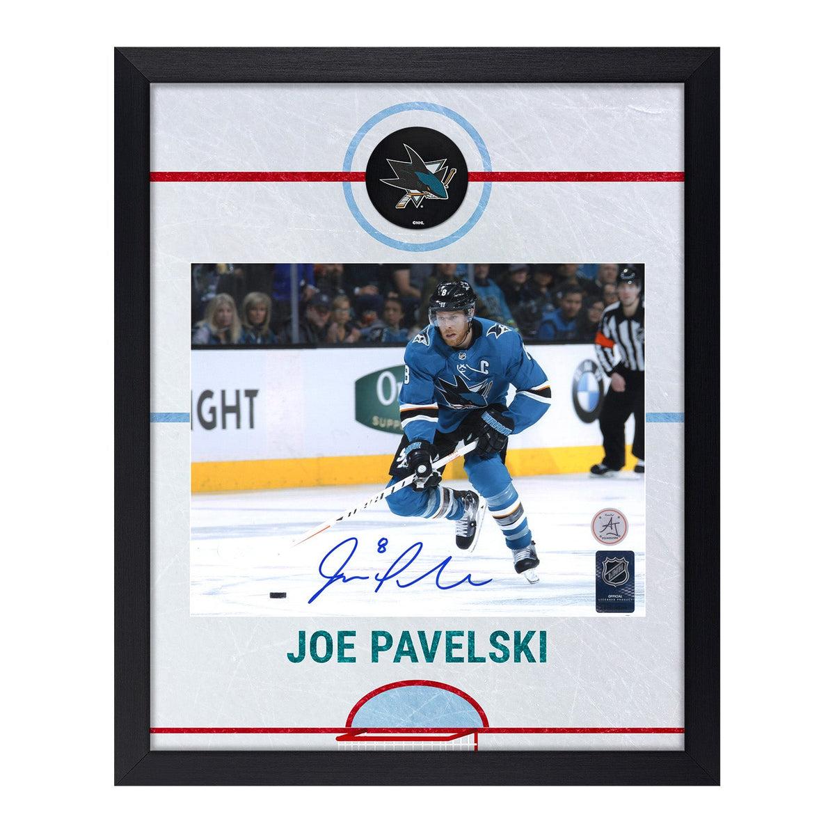 Joe Pavelski Autographed San Jose Sharks Graphic Rink 18x22 Frame product image 1, provided for visual reference and product