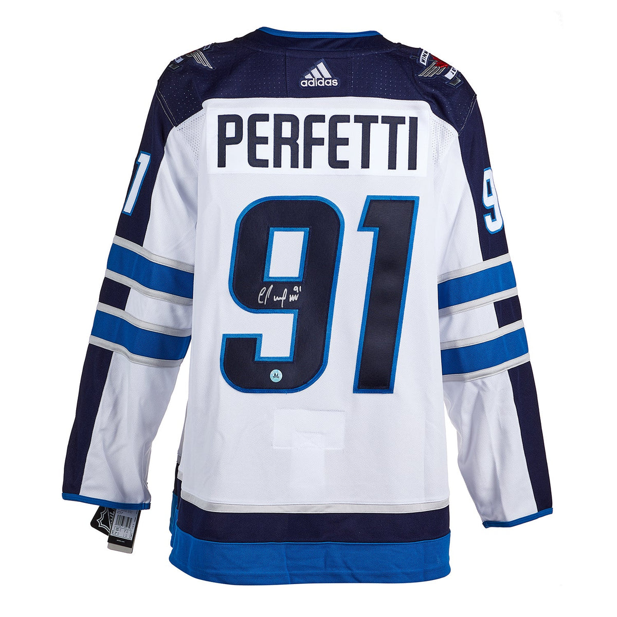 Cole Perfetti Signed Winnipeg Jets White adidas Jersey product image 1, provided for visual reference and product detail
