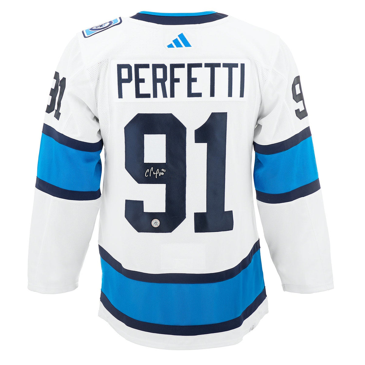 Cole Perfetti Signed Winnipeg Jets Reverse Retro 2.0 adidas Jersey product image 1, provided for visual reference and