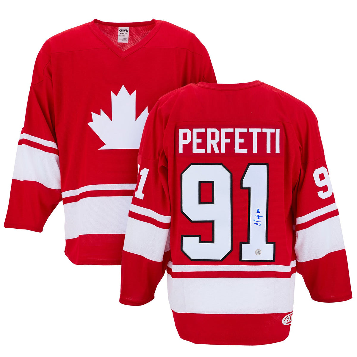 Cole Perfetti Autographed Team Canada Custom Hockey Nation Jersey product image 3, provided for visual reference and product