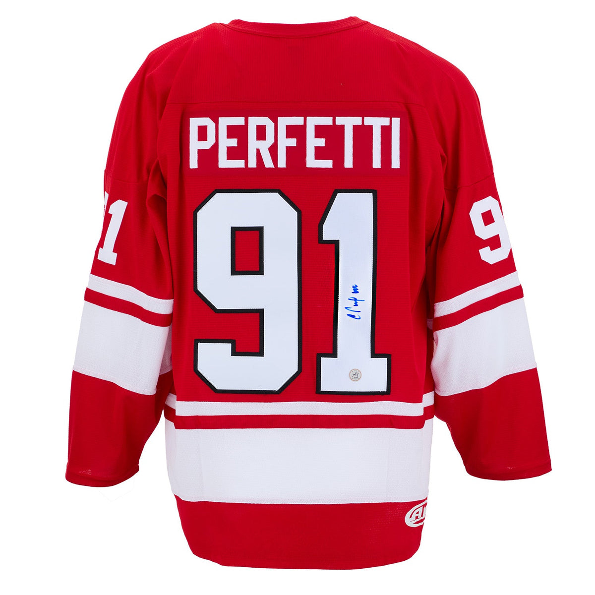 Cole Perfetti Autographed Team Canada Custom Hockey Nation Jersey product image 1, provided for visual reference and product