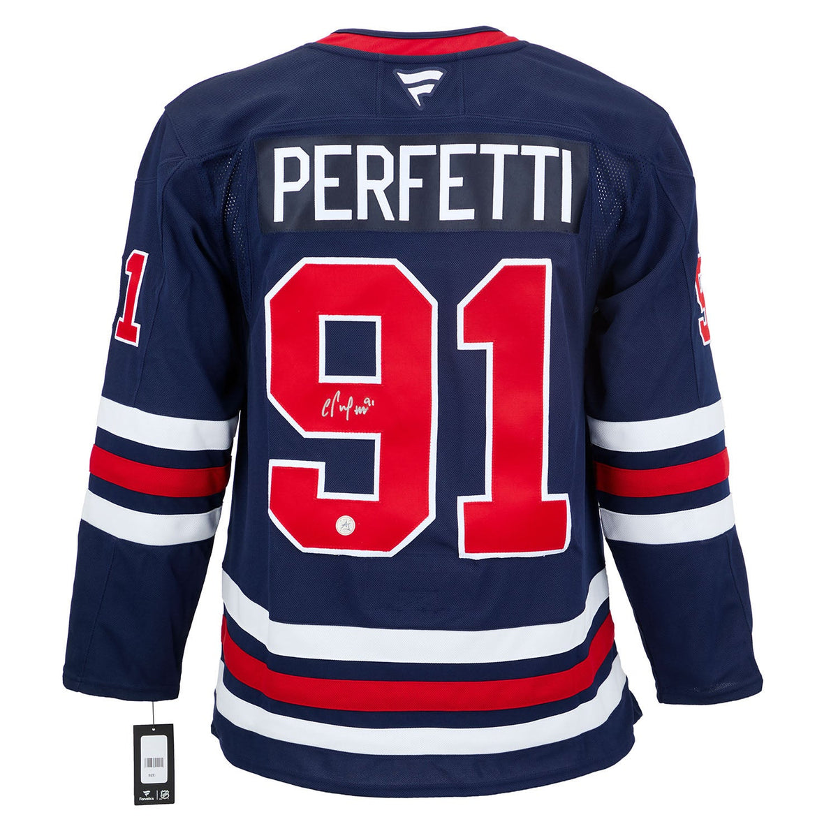 Cole Perfetti Signed Winnipeg Jets Alt Retro Fanatics Premium Jersey product image 1, provided for visual reference and