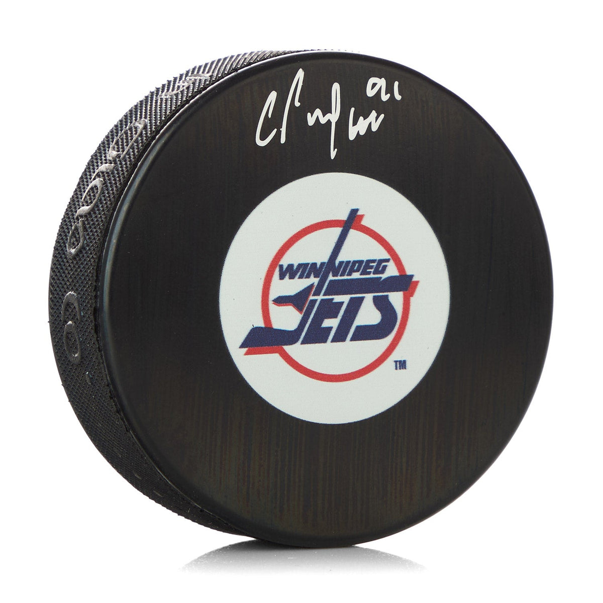 Cole Perfetti Signed Winnipeg Jets Retro Logo Puck product image 1, provided for visual reference and product detail review