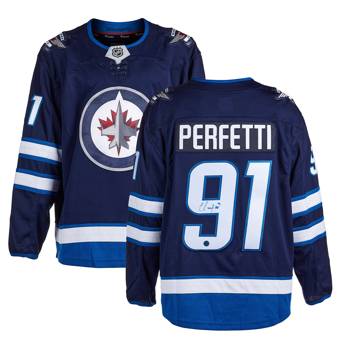 Cole Perfetti Autographed Winnipeg Jets Fanatics Breakaway Jersey product image 3, provided for visual reference and product