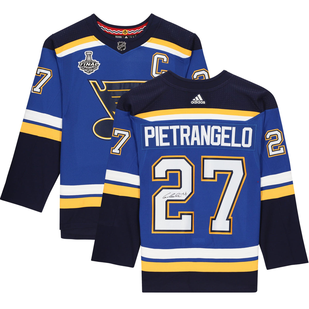 Alex Pietrangelo Signed St Louis Blues 2019 Stanley Cup adidas Jersey product image 1, provided for visual reference and