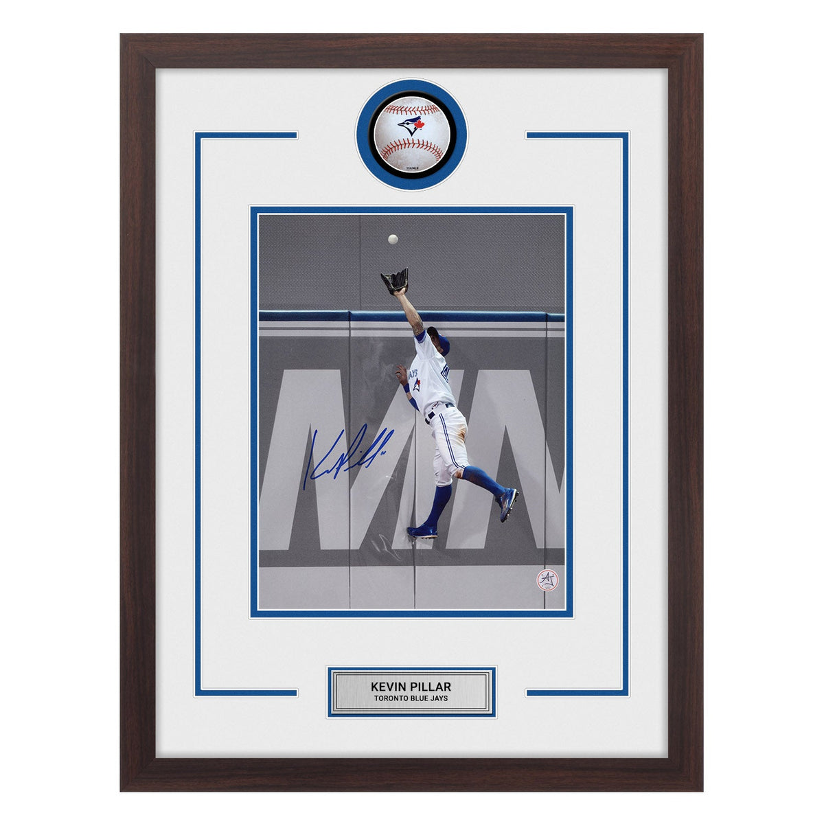 Kevin Pillar Autographed Toronto Blue Jays Baseball Logo 20x26 Frame product image 1, provided for visual reference and