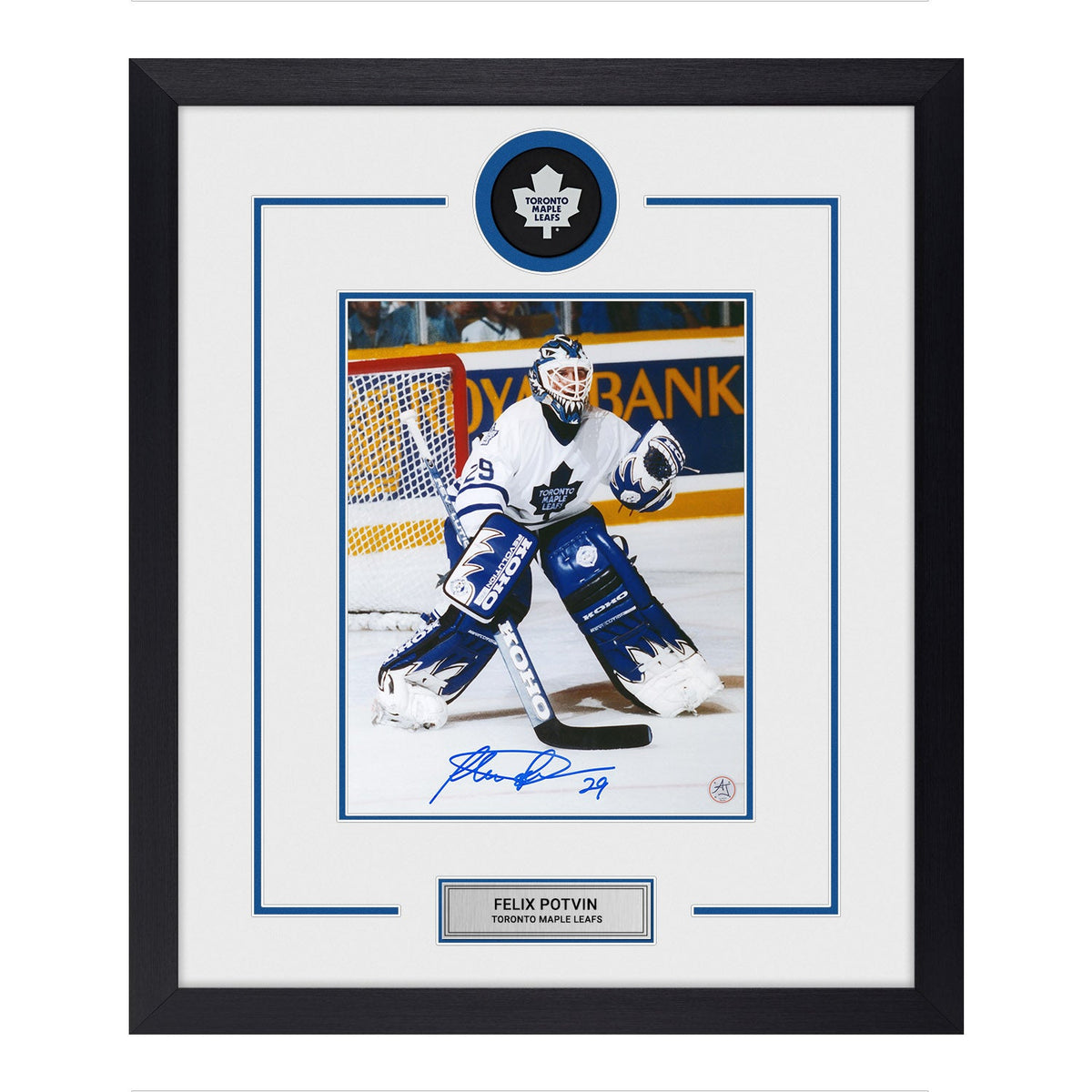 Felix Potvin Autographed Toronto Maple Leafs Puck Logo 23x27 Frame product image 1, provided for visual reference and