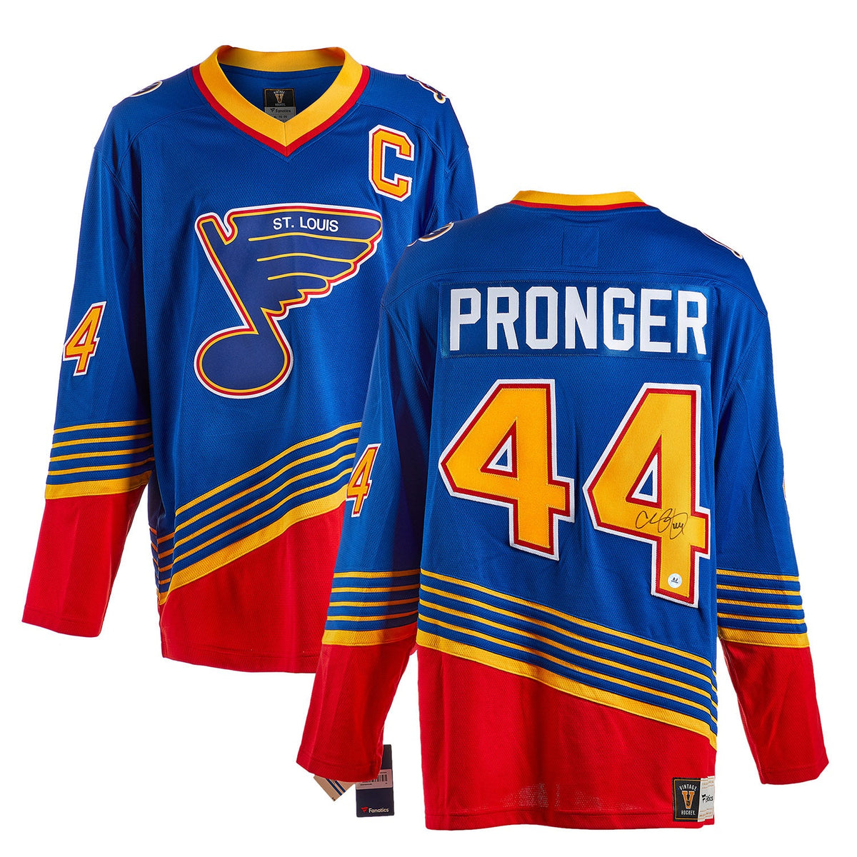 Chris Pronger Autographed St Louis Blues Fanatics Throwback Jersey product image 3, provided for visual reference and