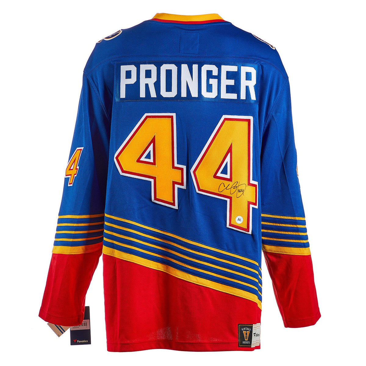 Chris Pronger Autographed St Louis Blues Fanatics Throwback Jersey product image 1, provided for visual reference and