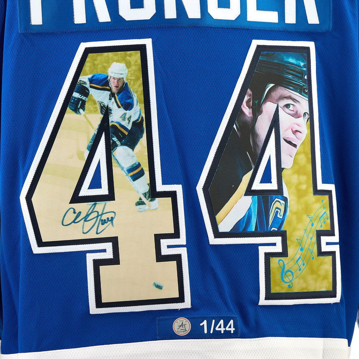 Chris Pronger Autographed St Louis Blues Player Profile Art Jersey #1/44 product image 3, provided for visual reference and