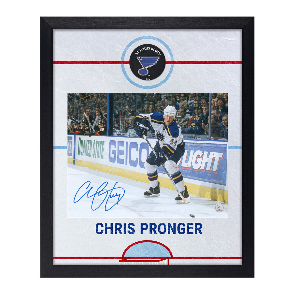 Chris Pronger Autographed St Louis Blues Graphic Rink 19x23 Frame product image 1, provided for visual reference and product