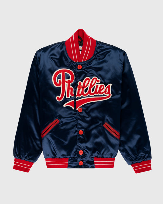 Philadelphia Phillies 1937 Authentic All Satin Varsity Jacket product image 1, provided for visual reference and product