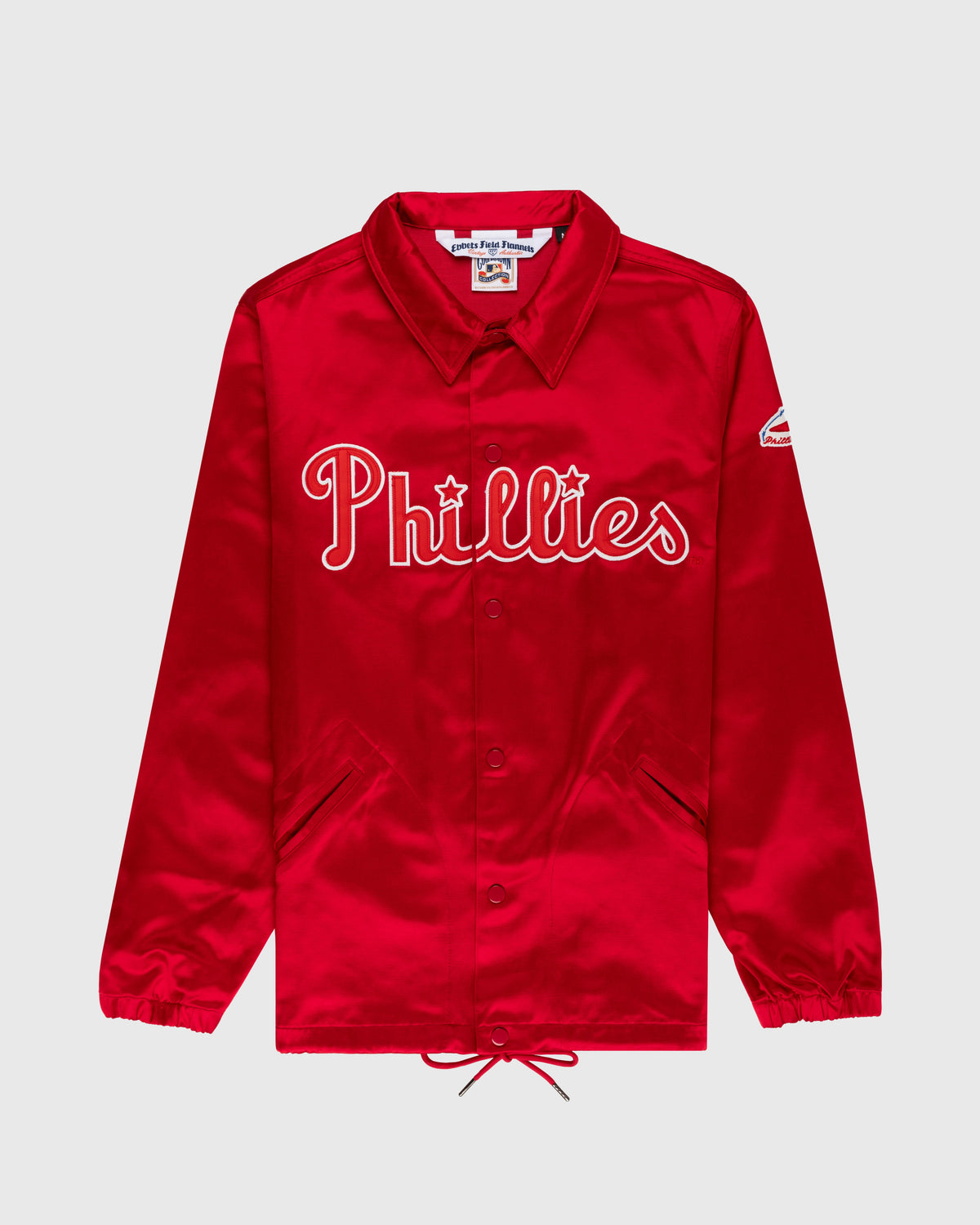 Philadelphia Phillies 1950 Satin Windbreaker Jacket product image 1, provided for visual reference and product detail review