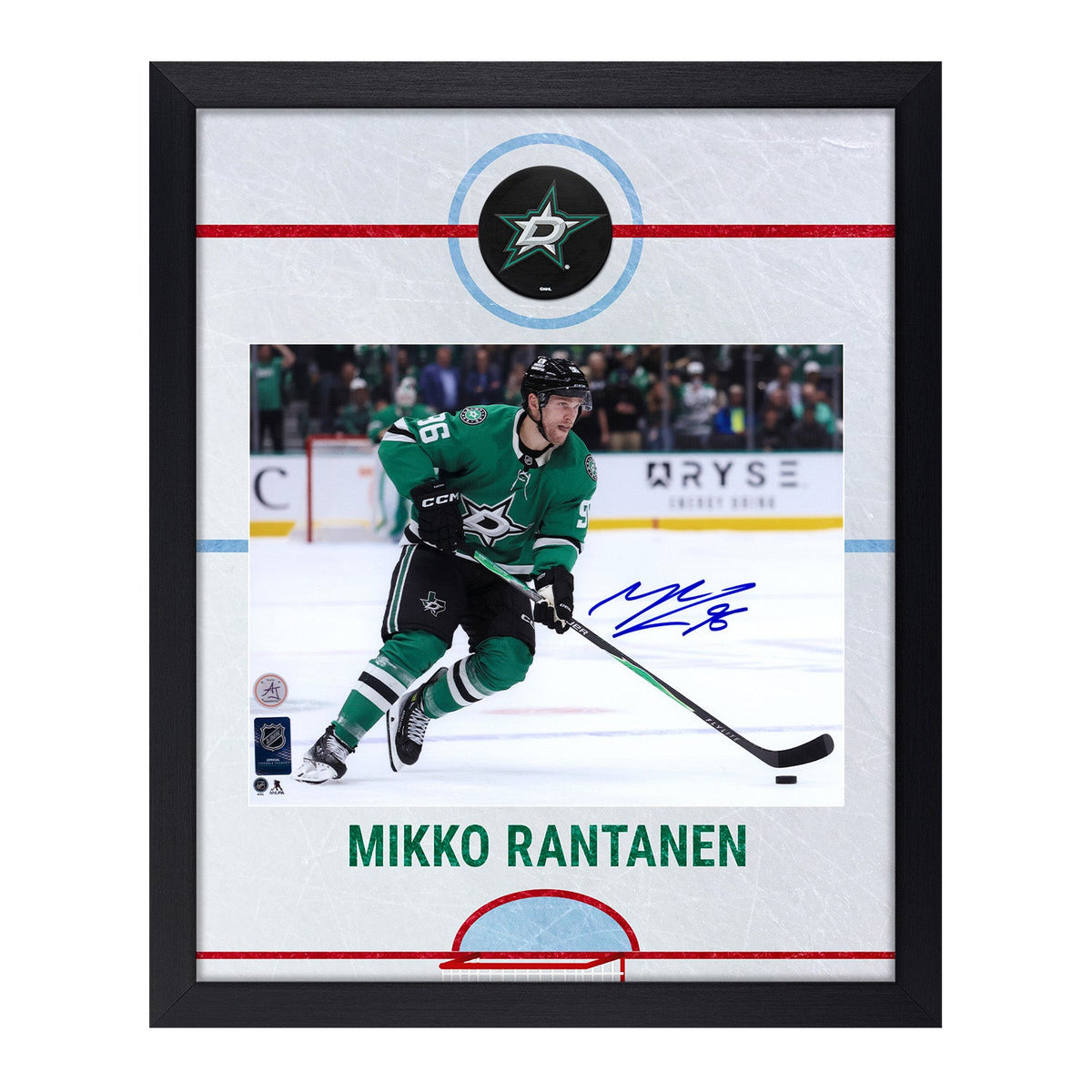 Mikko Rantanen Autographed Dallas Stars Graphic Rink 18x22 Frame product image 1, provided for visual reference and product