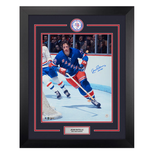Jean Ratelle Signed New York Rangers Centre Ice Logo 26x32 Frame product image 1, provided for visual reference and product