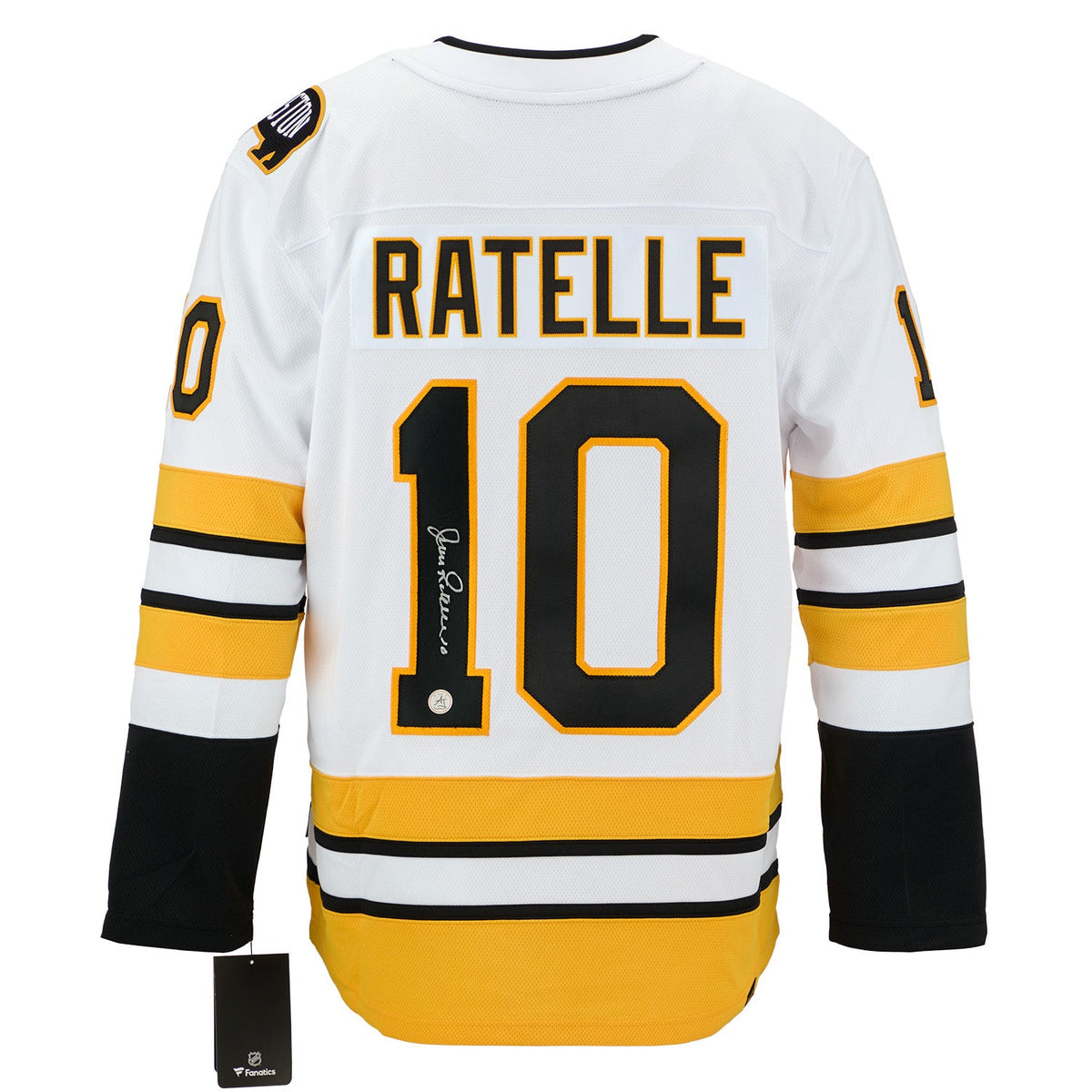 Jean Ratelle Autographed Boston Bruins Fanatics Throwback Jersey product image 1, provided for visual reference and product