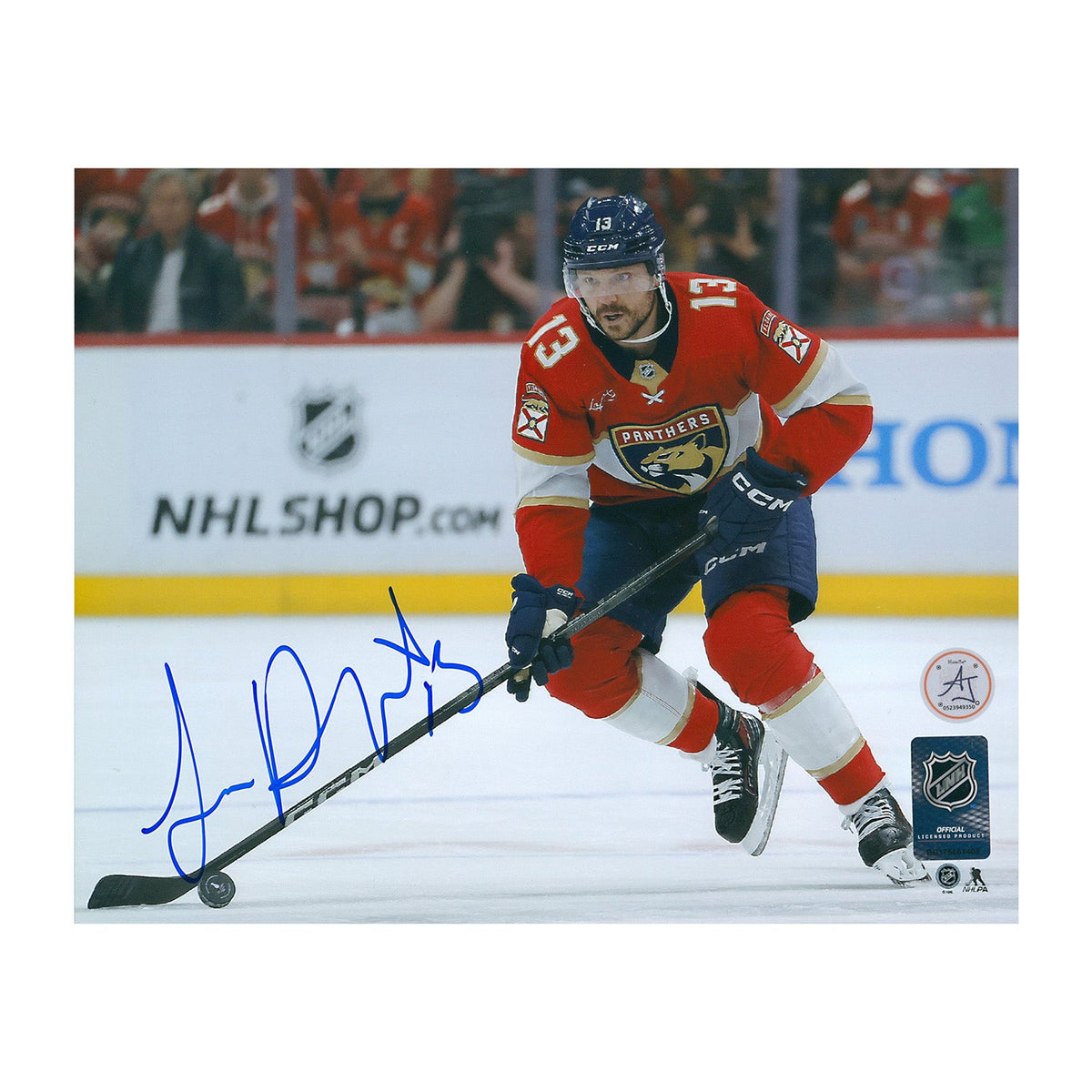 Sam Reinhart Autographed Florida Panthers Stickhandling 8x10 Photo product image 1, provided for visual reference and
