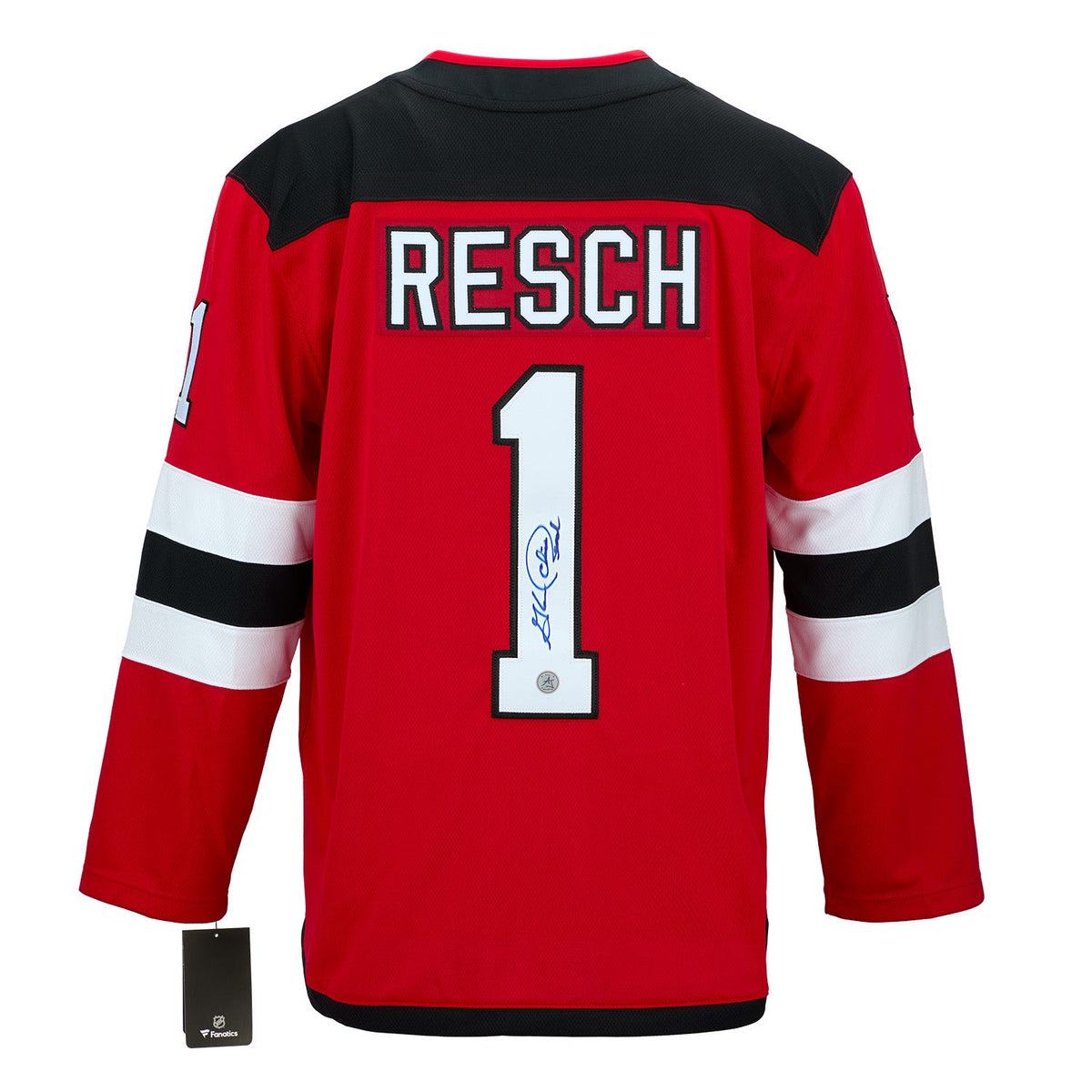 Chico Resch Signed New Jersey Devils Fanatics Breakaway Jersey product image 1, provided for visual reference and product